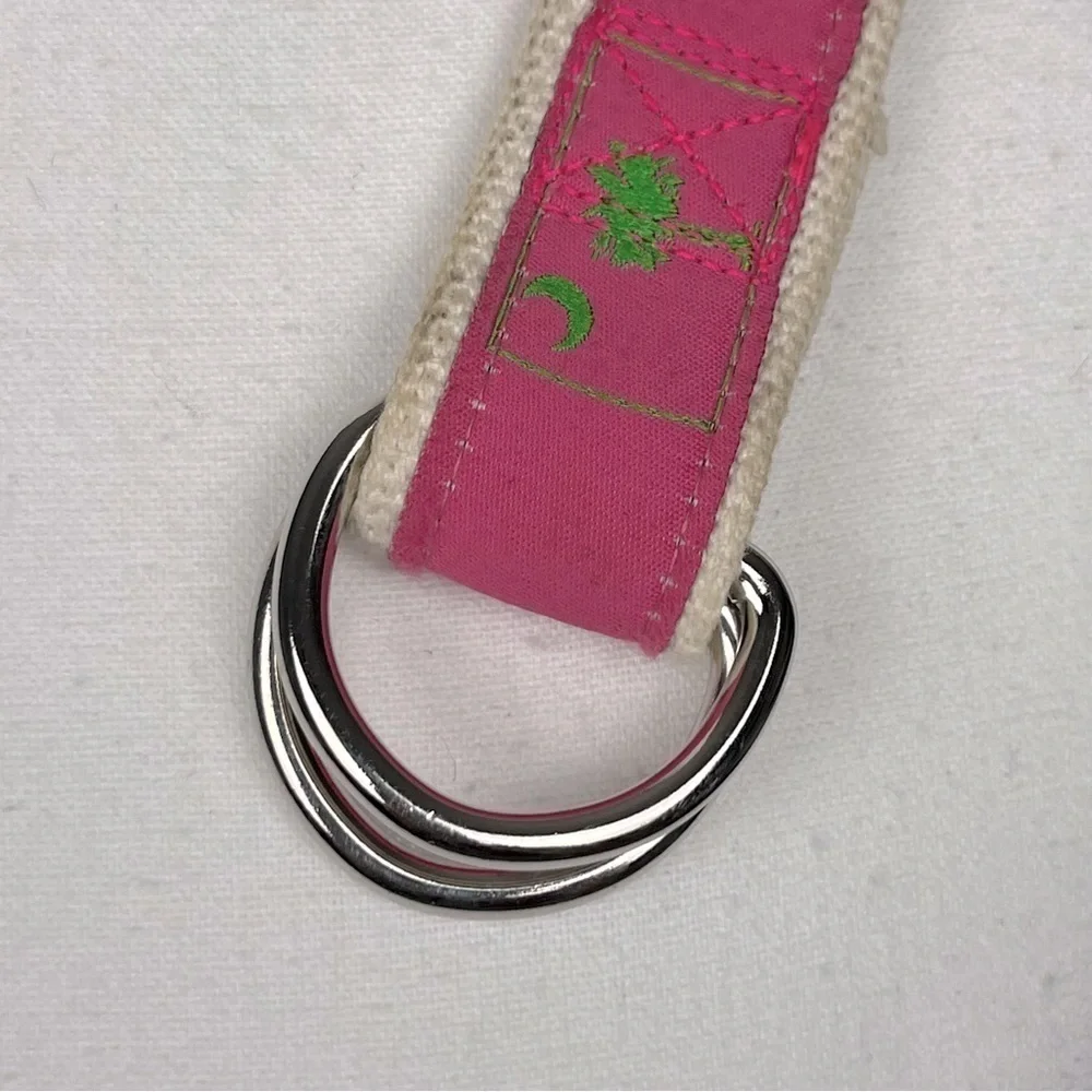 Moon Shine pink & green canvas backed palmetto moon palm belt, large.